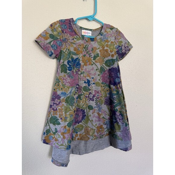 LuLaRoe Scarlett Dress Size 2T Gray With Floral Print Short Sleeve - Picture 3 of 6
